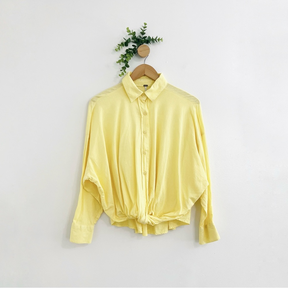 Young Fabulous & Broke Linen Blend Yellow Twist Front Shirt